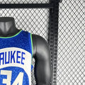 NBA Milwaukee Bucks 2024 Round Neck City Edition Blue jersey ANTETOKOUNMPO#34 S-XXL