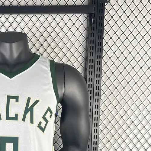 NBA Milwaukee Bucks V-Neck 2023 White jersey LILLARD#0 S-XXL
