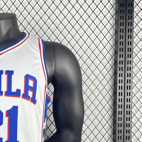 NBA Philadelphia 76ers 2023 V-Neck White Jersey EMBIID#21 S-XXL