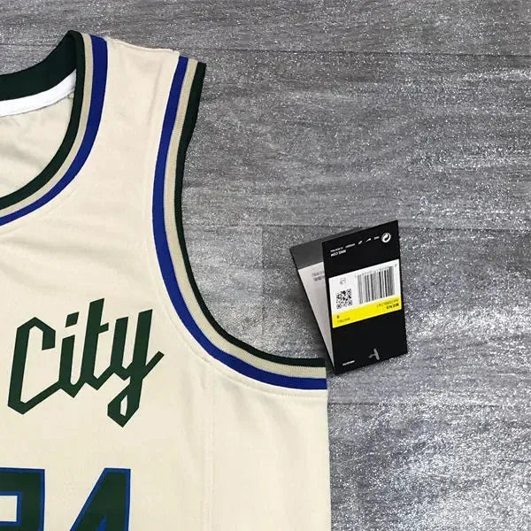 NBA Milwaukee Bucks Round neck Beige jersey ANTETOKOUNMPO#34 S-XXL