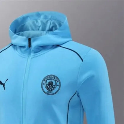 2024 Manchester City Sky Blue Hoodie Jacket Kit Set Football Team Shirt Sports Fashion