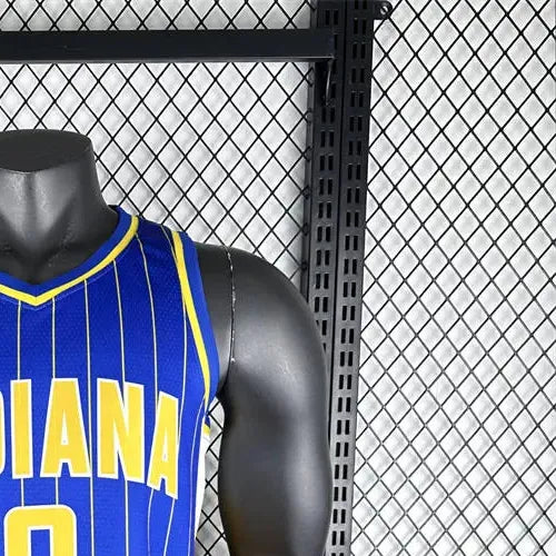 NBA Indiana Pacers 2021 City Edition V-Neck Retro Blue Jersey HALIBURTON#0 S-XXL