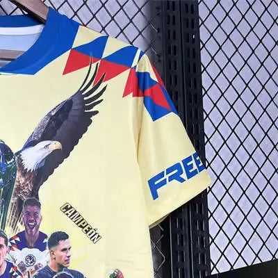 202425 Club America 15 Champions Yellow Commemorative Edition White Jersey Fan Version