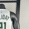 NBA Milwaukee Bucks V-Neck 2023 White jersey HOLIDAY#21 S-XXL